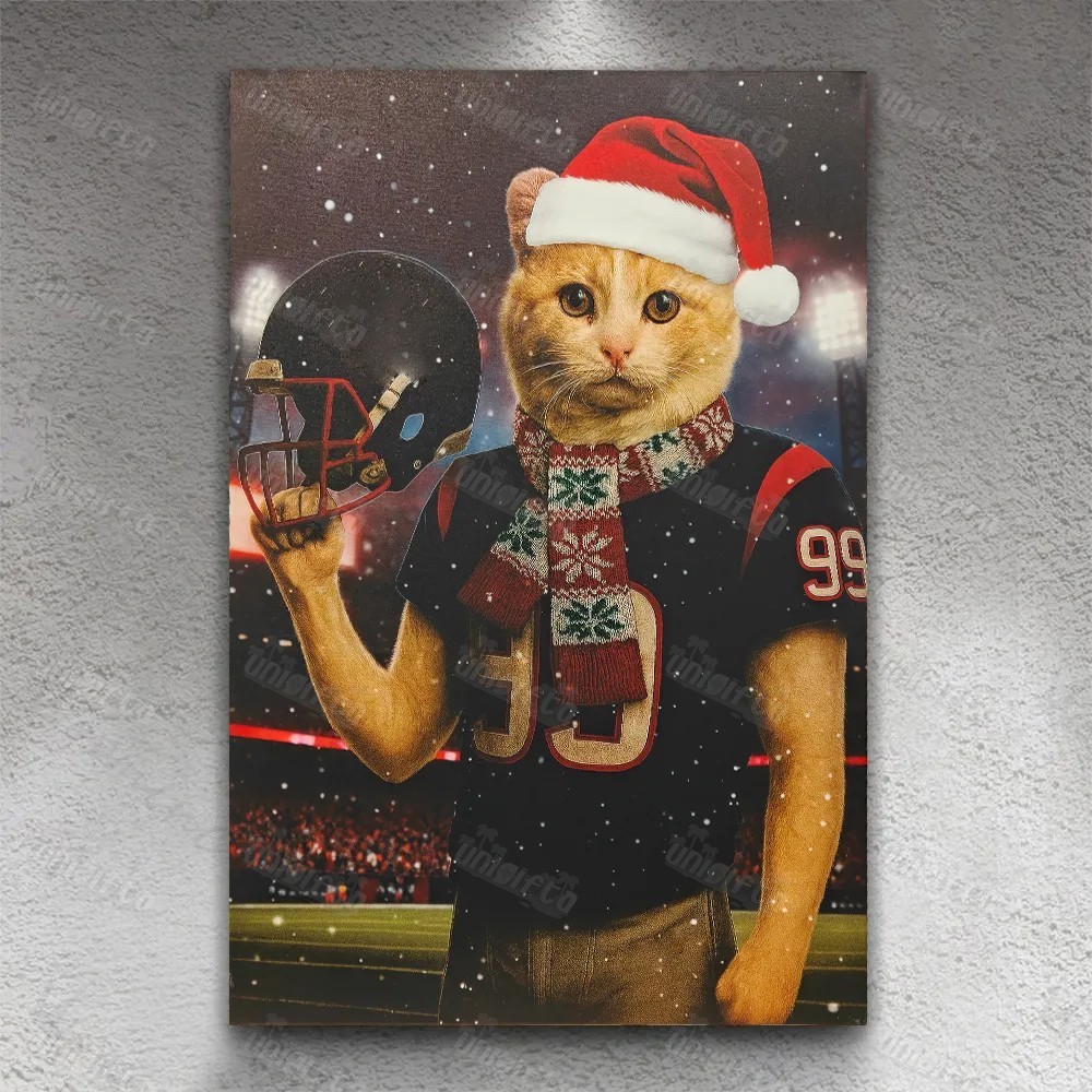 Christmas Hand-Painted Custom American Football Pets Portrait Canvas