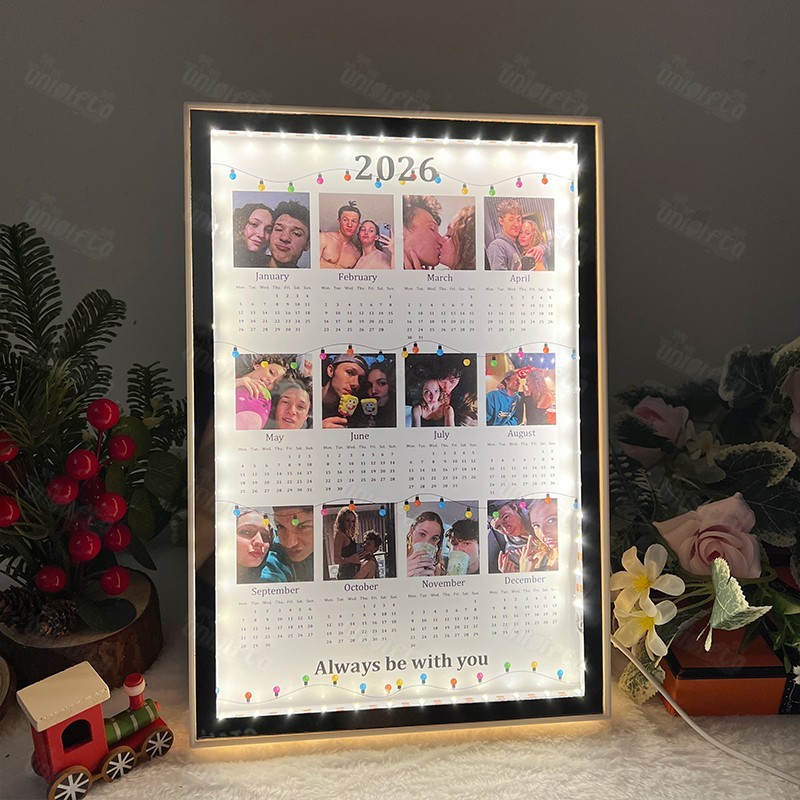 Personalized 2026 Calendar Mirror Light Box with Photo