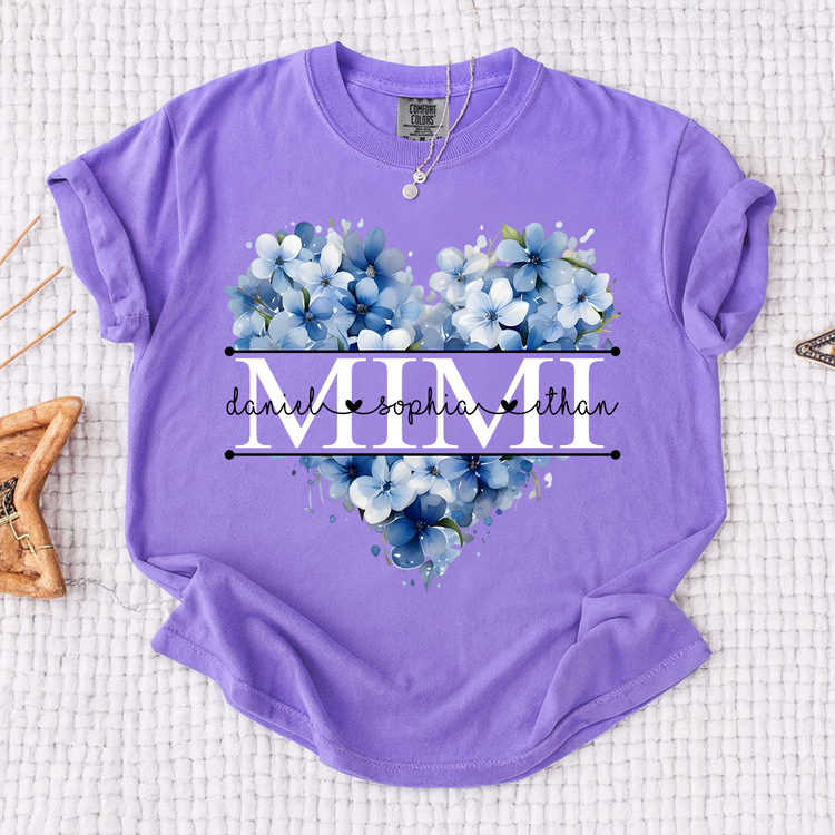 Personalized Floral Heart Mimi Shirt – Custom Grandma Gift with Grandkids’ Names