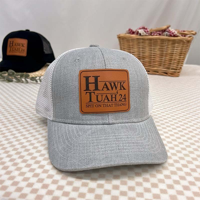Hawk Tuah Spit on That Thang 2024 Trucker Hat Premium Leatherette Patch on Richardson 112 Trucker Hat Funny Hat GenX Hat Adult Hat Best Selling Hat