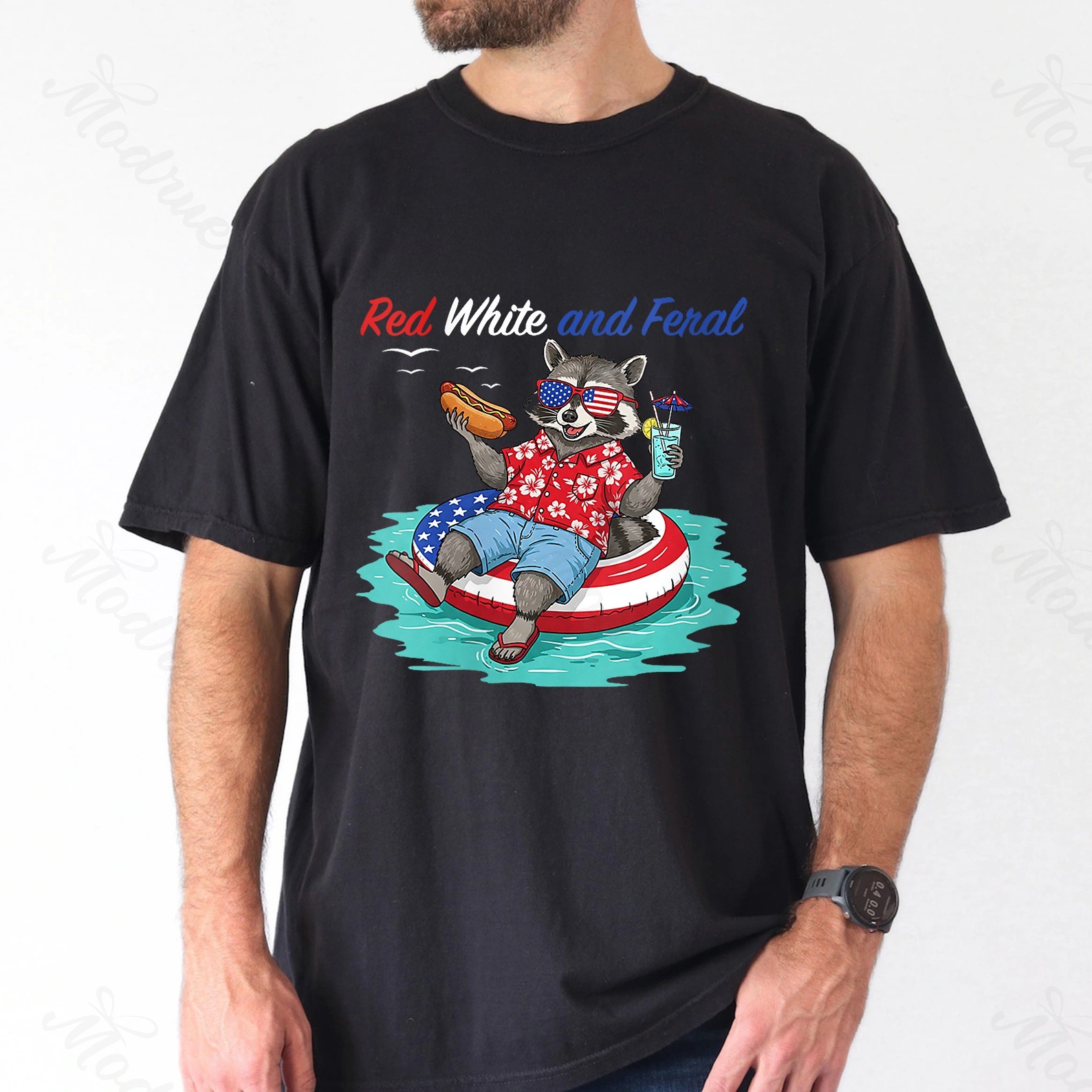 Red White And Fera Raccoon Tee Shirt