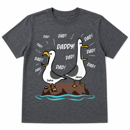 Personalized Seagull Dad Shirt - Custom Kids Names Funny Father’s Day Gift Tee