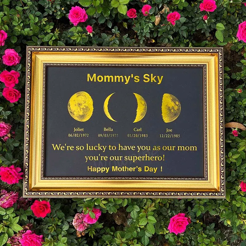 Custom Moon Phase Frame With Text & Date- Custom Art Frame for Mom - Mommy's Universe