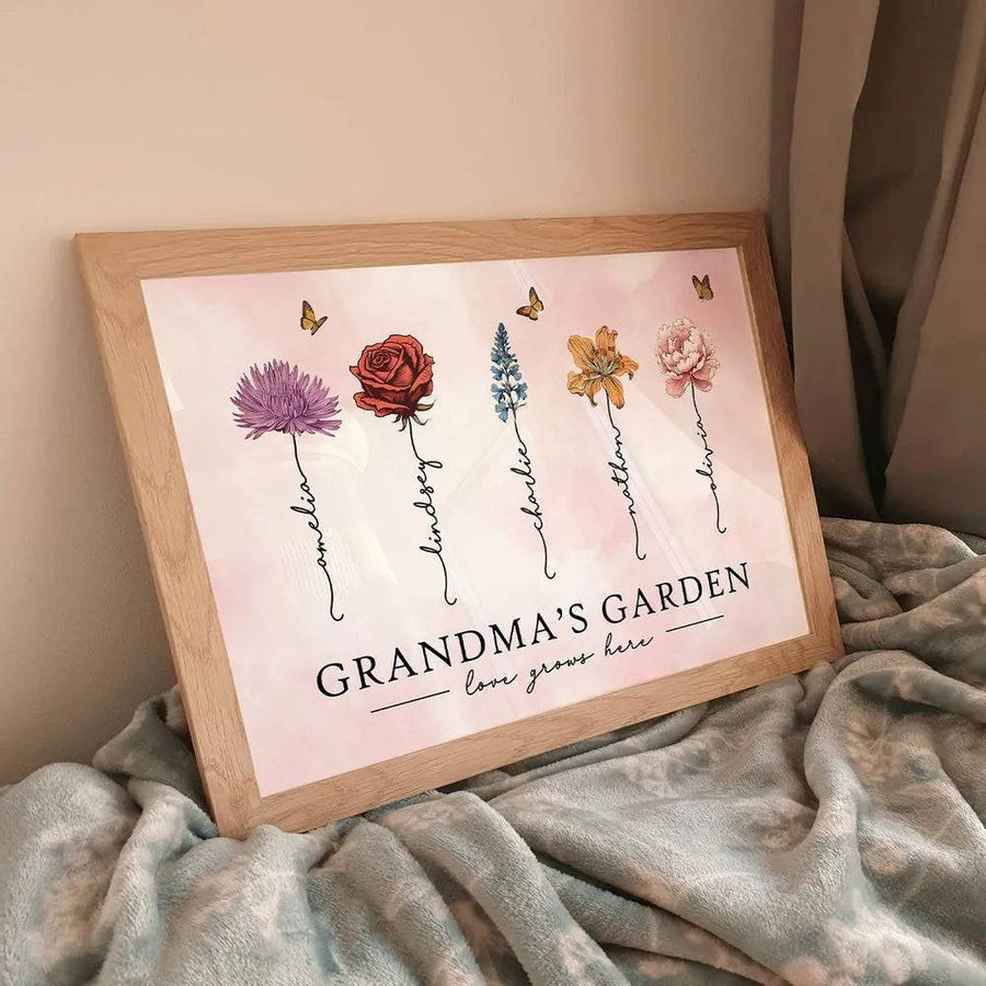 Personalized Birth Month Flower Gift for Grandma or Mom - Beautiful Poster or Canvas