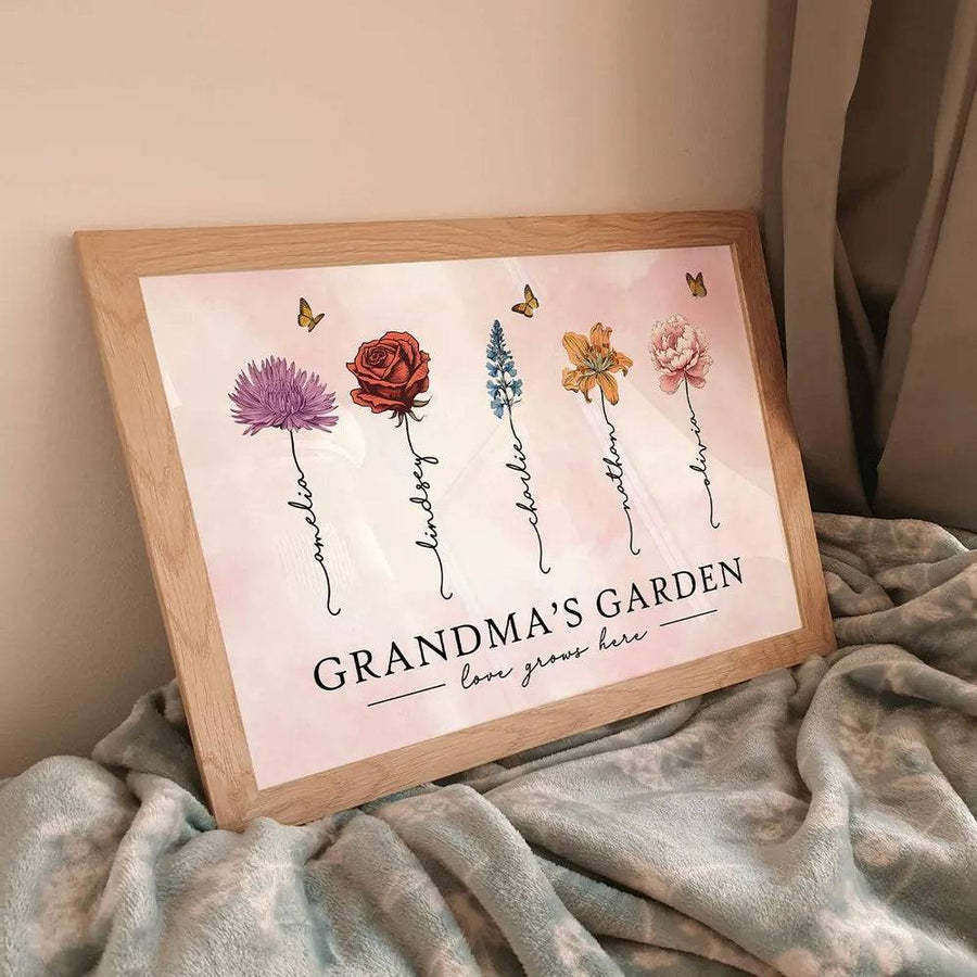 Personalized Birth Month Flower Gift for Grandma or Mom - Beautiful Poster or Canvas
