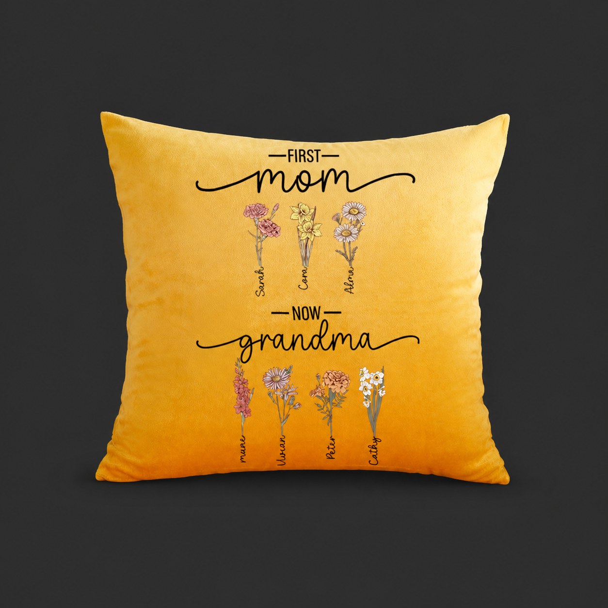 First Mom Now Grandma - Birth Flower Customized Pillow Cushion