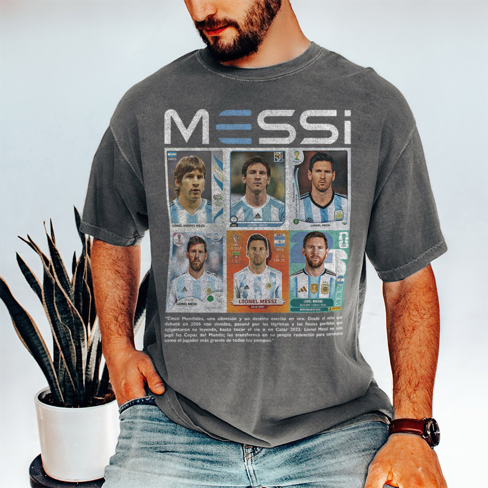 Messi 'GOAT Career' Collectible Card Washed Tee – Argentina Legend Series