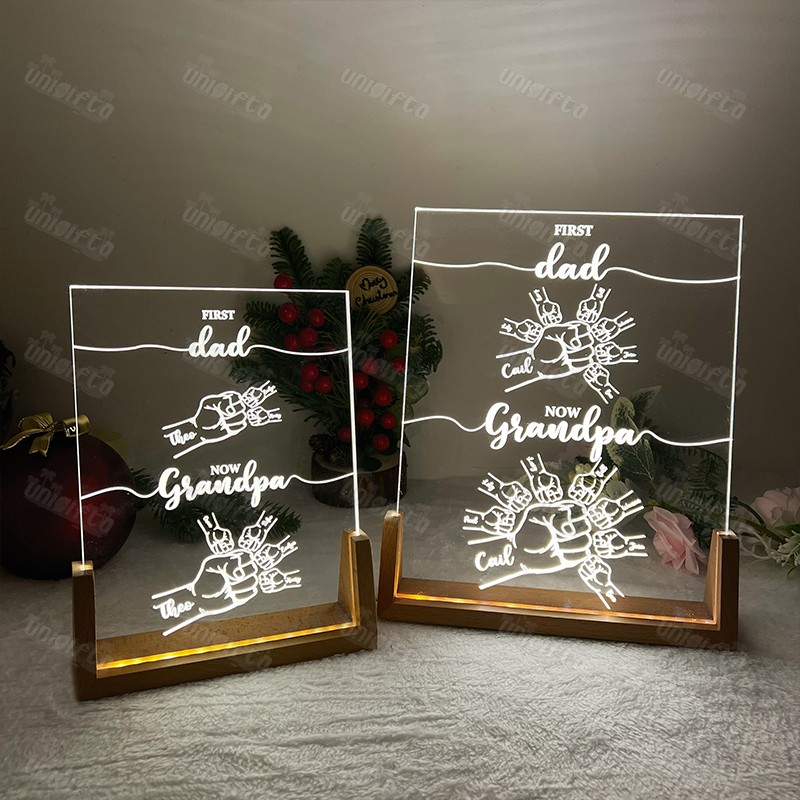 First Dad Now Grandpa Custom Kids' Names U LED Frame