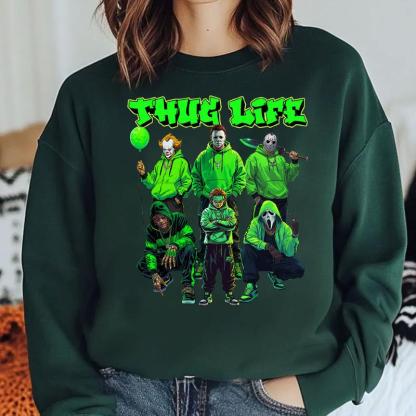 Thug Life Neon Green Horror Characters Streetwear - Crewneck Hoodie & T-Shirt