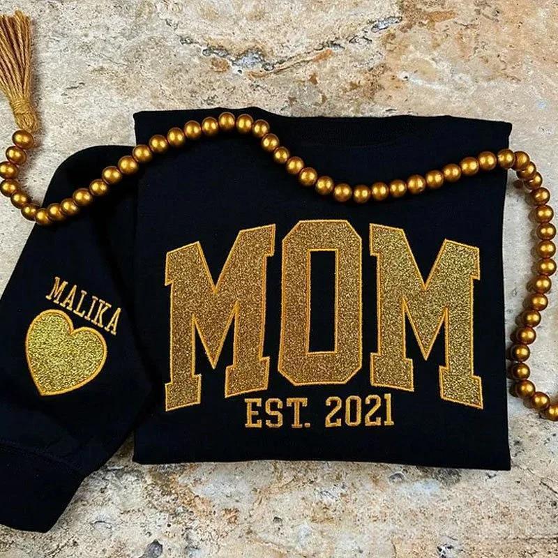 Custom Embroidered Applique Glitter Mama Sweatshirt - Gift for Mom