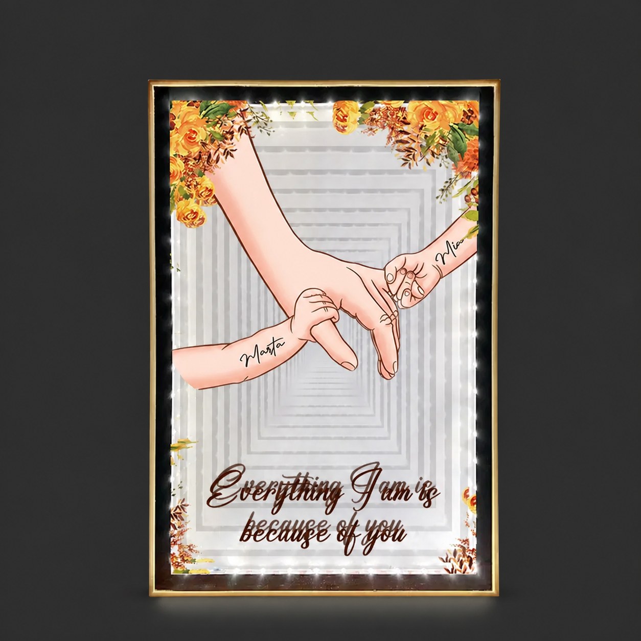 3D Mom Everything We Are Is Because Of You - Personalized Mirror Frame Light Box