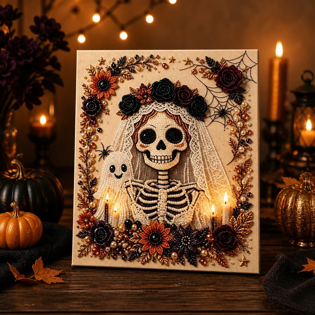Framed Halloween Skeleton Bride Pearl Art DIY Kit
