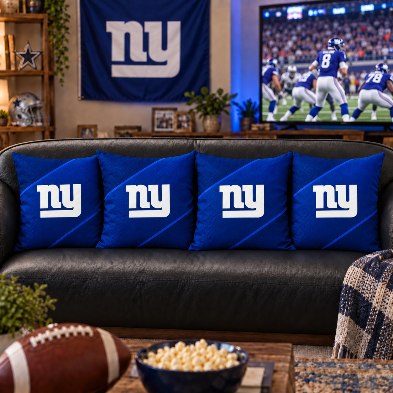 New York Giants Football Throw Pillow - styled room view