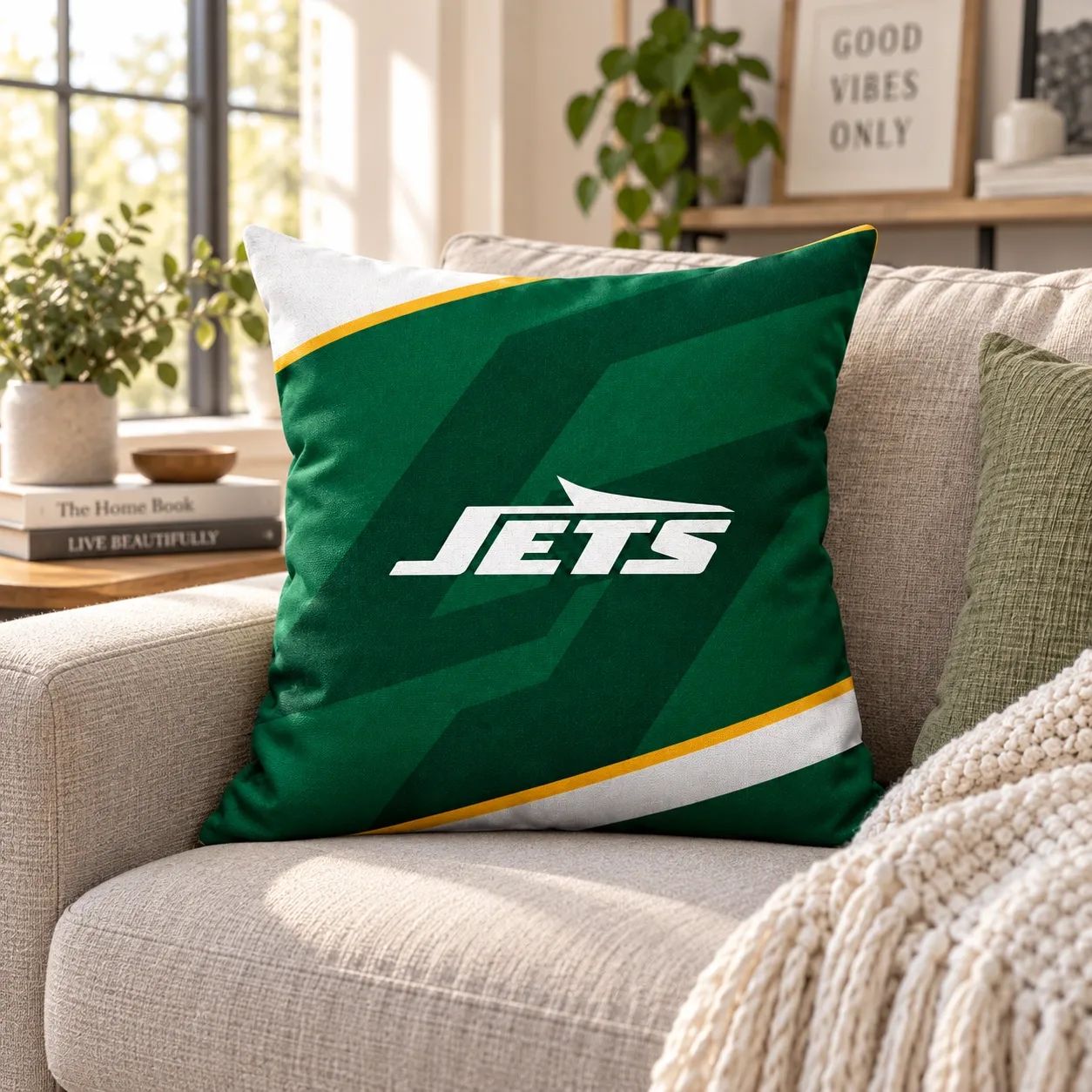 New York Jets Football Throw Pillow - living room sofa styling