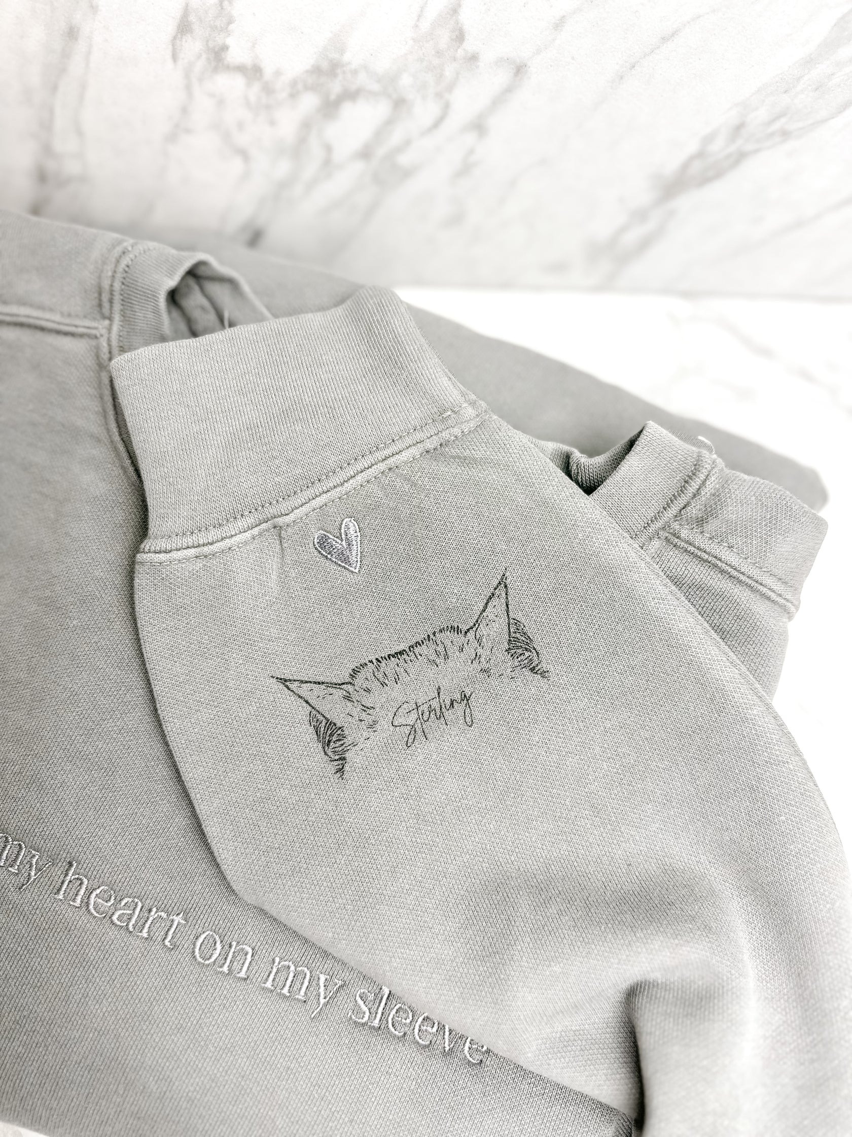 Custom Pet Embroidery Sweatshirt - Personalized Pet Portrait Sleeve Sweatshirt with “I Wear My Heart on My Sleeve”