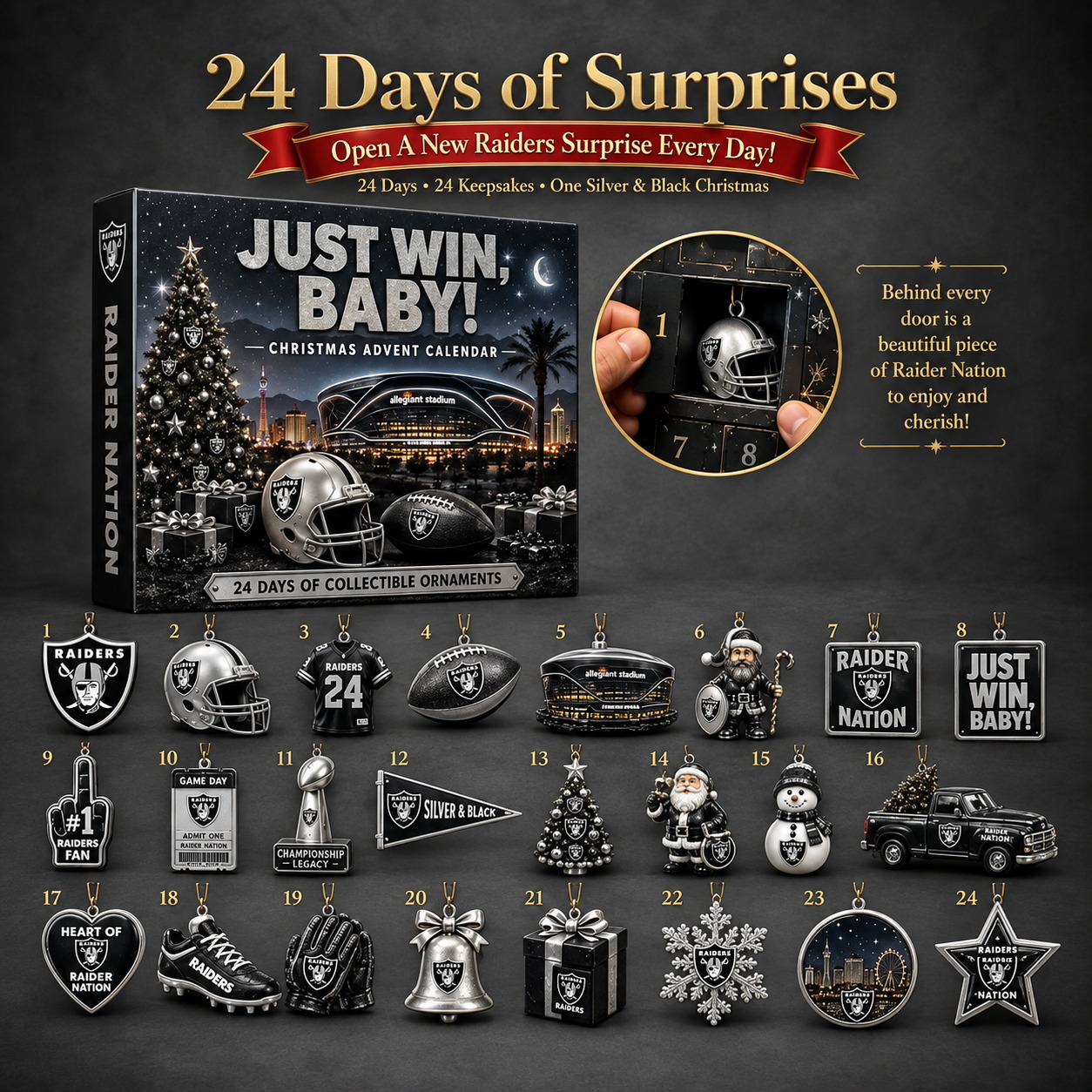 Las Vegas Raiders 24-Day Advent Calendar dark gray studio background