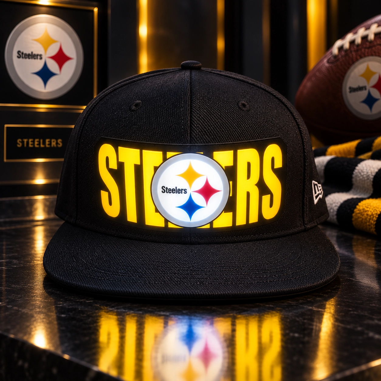 Pittsburgh Steelers LED Light-Up Football Fan Snapback Cap