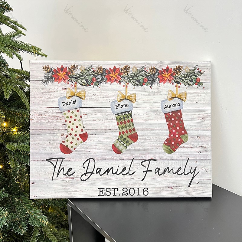 Custom Christmas Family Stocking Wall Art Poster Canvas