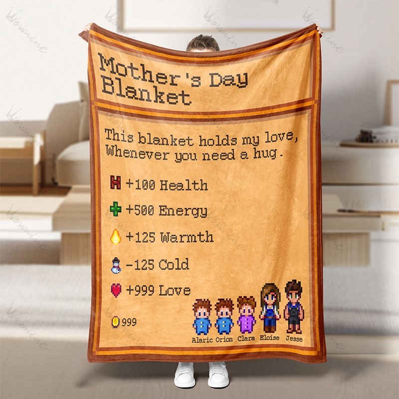 Custom Vintage Pixel Family Mothers Day Gift Blanket