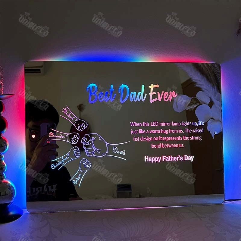 HeroFis Engraved Father's Day Light Mirror