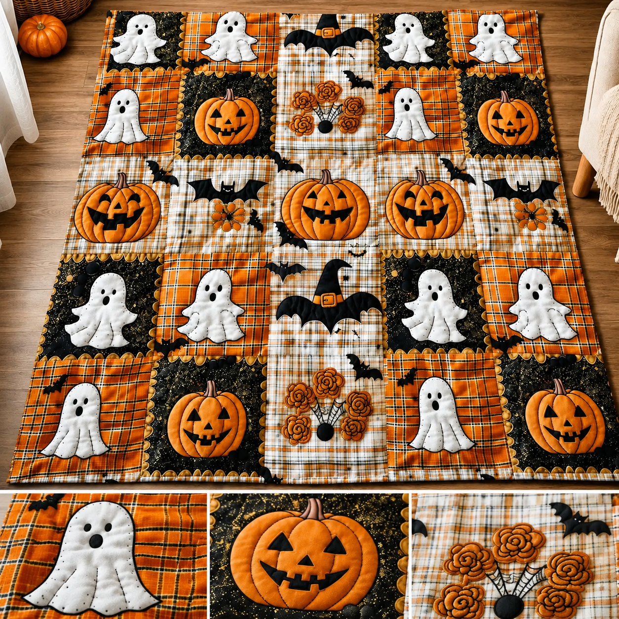 Halloween Pumpkin & Ghost Fleece Throw Blanket