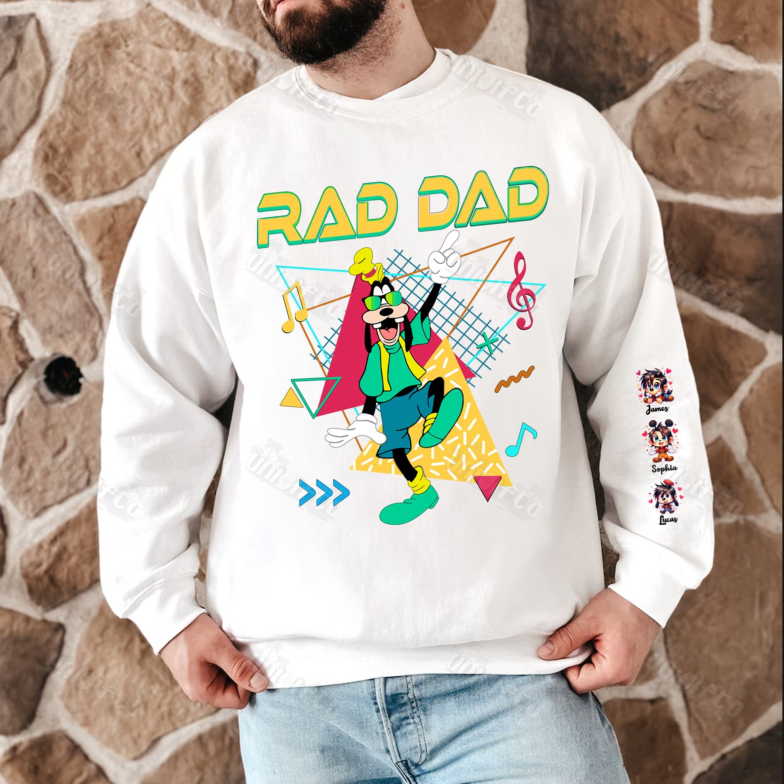 Custom Rad Dad Cute Sweatshirt with Kid's Name on Sleeve-Dad Gift