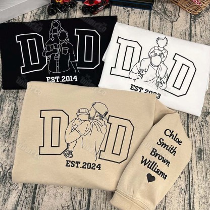 Line Art Dad Tribute Sweatshirt with Kid's Name on Sleeve