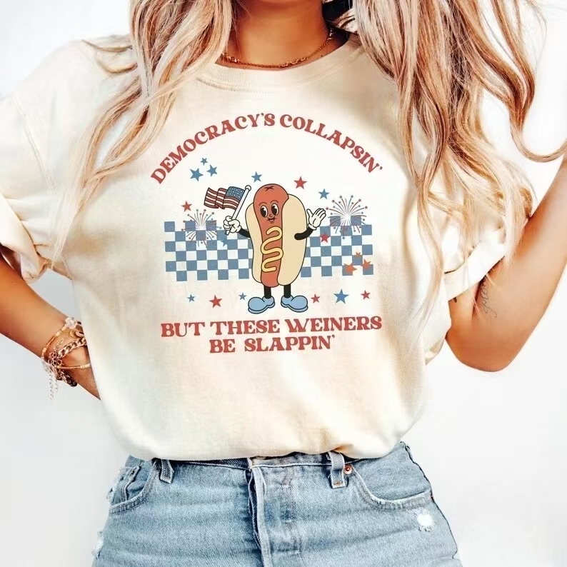 "Democracy & Hot Dogs" Humorous American T - Shirt
