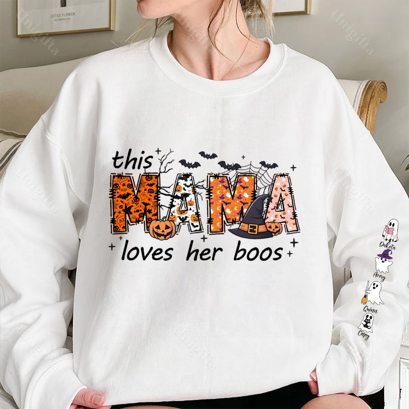 Halloween Mama Wears Her Ghost Kids on Her Sleeve Custom Sweatshirt