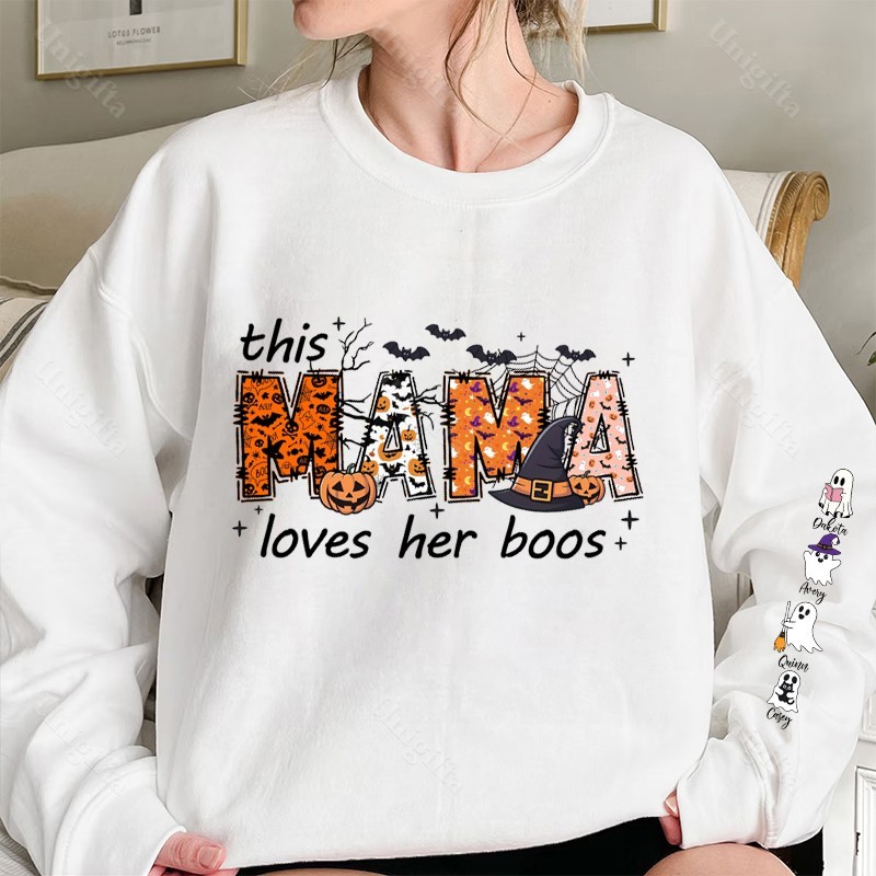 Halloween Mama Wears Her Ghost Kids on Her Sleeve Custom Sweatshirt