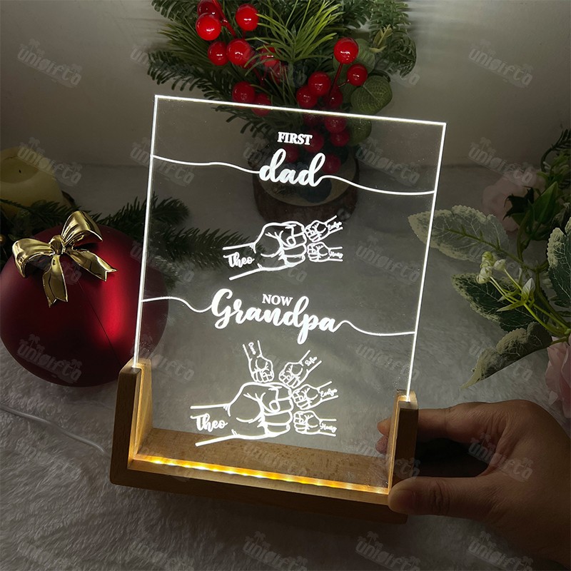 First Dad Now Grandpa Custom Kids' Names U LED Frame