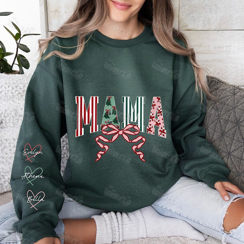 Christmas “MAMA” Personalized Sweatshirt - Festive Maternal Apparel with Custom Details