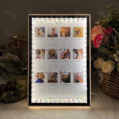 Custom Photo 2026 Calendar Mirror Lamp – Personalized Pet/Portrait LED Calendar Light