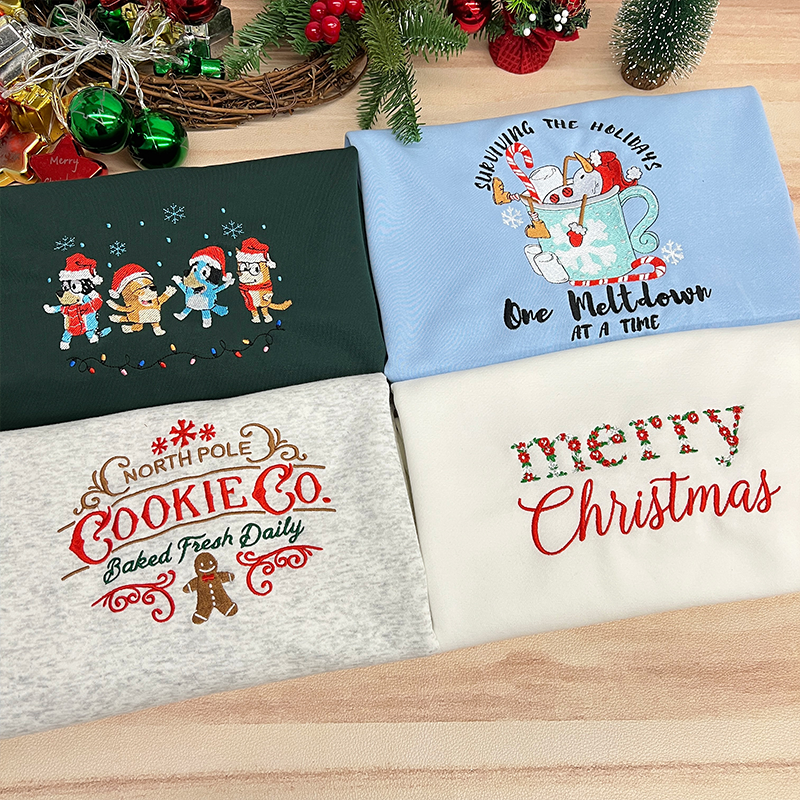 Embroidered Floral Merry Christmas Sweatshirt, Embroidered Christmas Crewneck Sweatshirt, Embroidered Floral Sweater