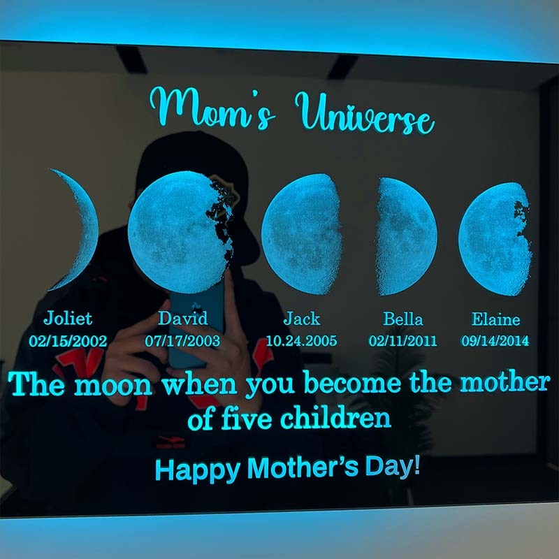 Custom Led Mirror Light Frame with text and date - mommy's moons
