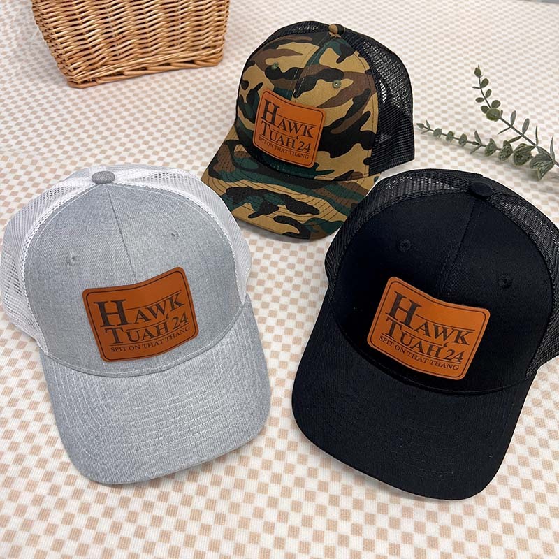 Hawk Tuah Spit on That Thang 2024 Trucker Hat Premium Leatherette Patch on Richardson 112 Trucker Hat Funny Hat GenX Hat Adult Hat Best Selling Hat