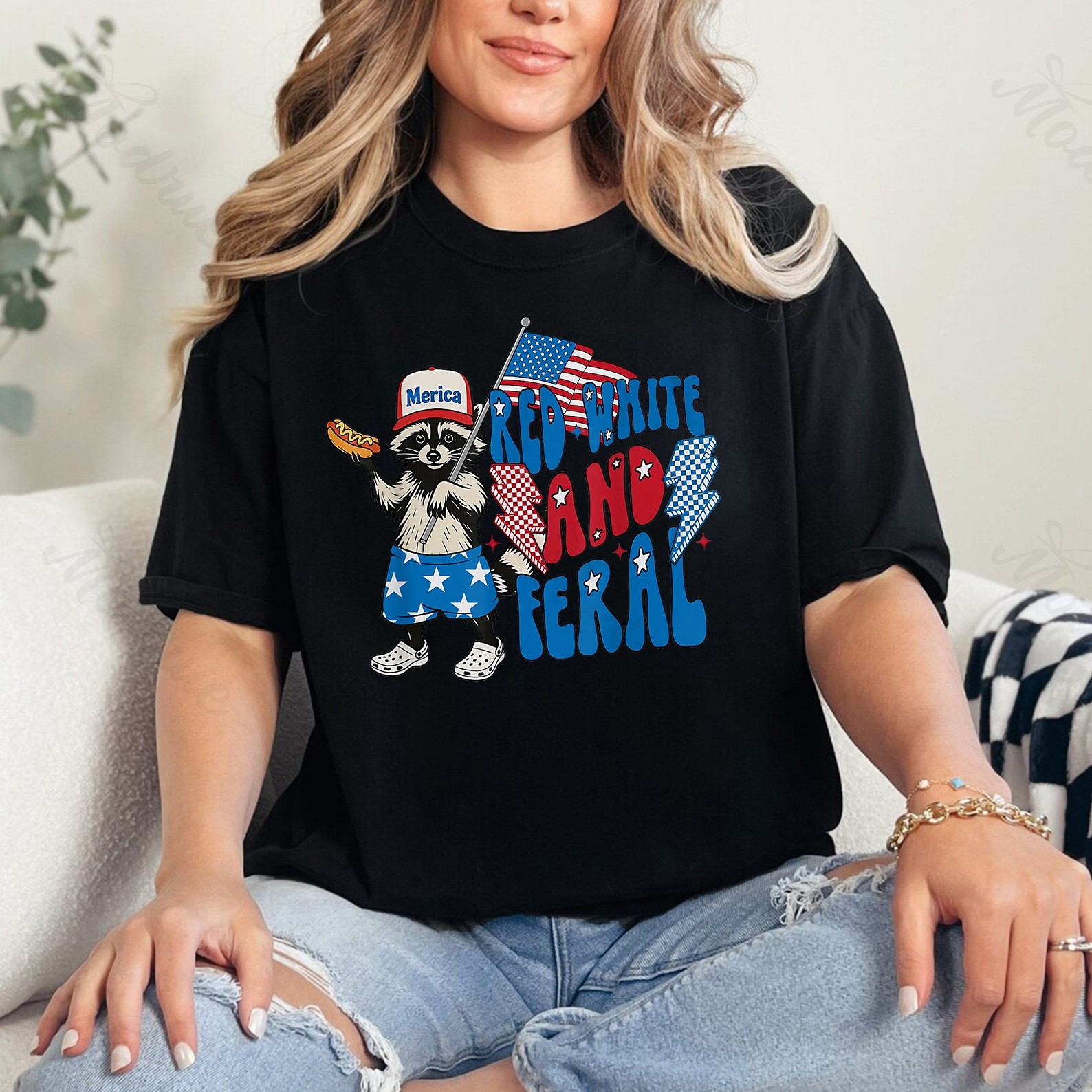 Red White And Feral, Funny Raccoon Shirt