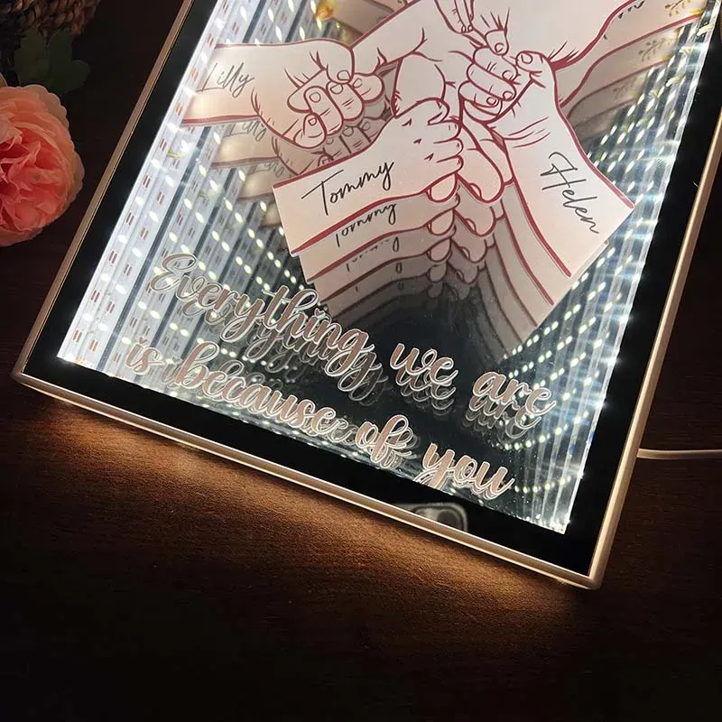 3D Mom Everything We Are Is Because Of You - Personalized Mirror Light Box Pro