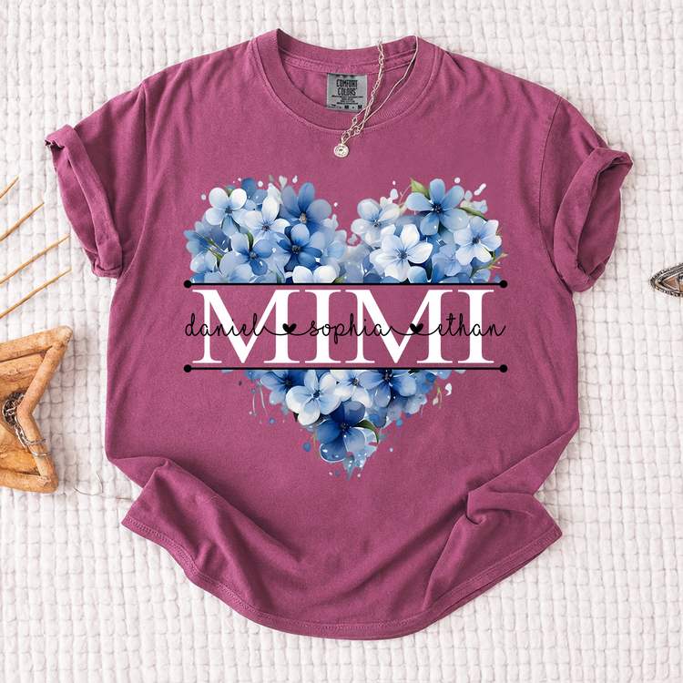 Personalized Floral Heart Mimi Shirt – Custom Grandma Gift with Grandkids’ Names