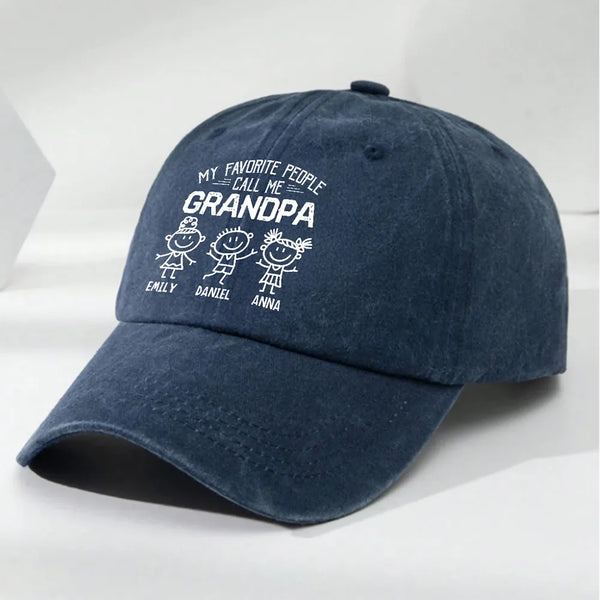 Personalized "My Favorite People Call Me Papa/Grandpa" Baseball Cap - Custom Grandpa Nickname Washed Cotton Hat, Father’s Day Gift