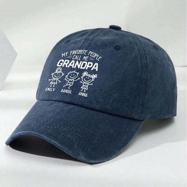 Personalized "My Favorite People Call Me Papa/Grandpa" Baseball Cap - Custom Grandpa Nickname Washed Cotton Hat, Father’s Day Gift