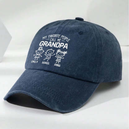 Personalized "My Favorite People Call Me Papa/Grandpa" Baseball Cap - Custom Grandpa Nickname Washed Cotton Hat, Father’s Day Gift