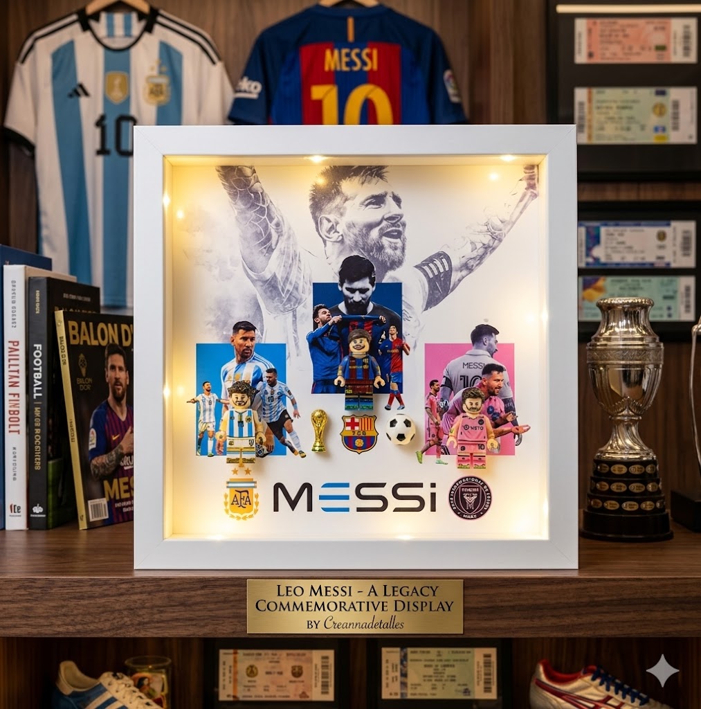 Messi Career Timeline 3D LED Minifigure Shadow Box