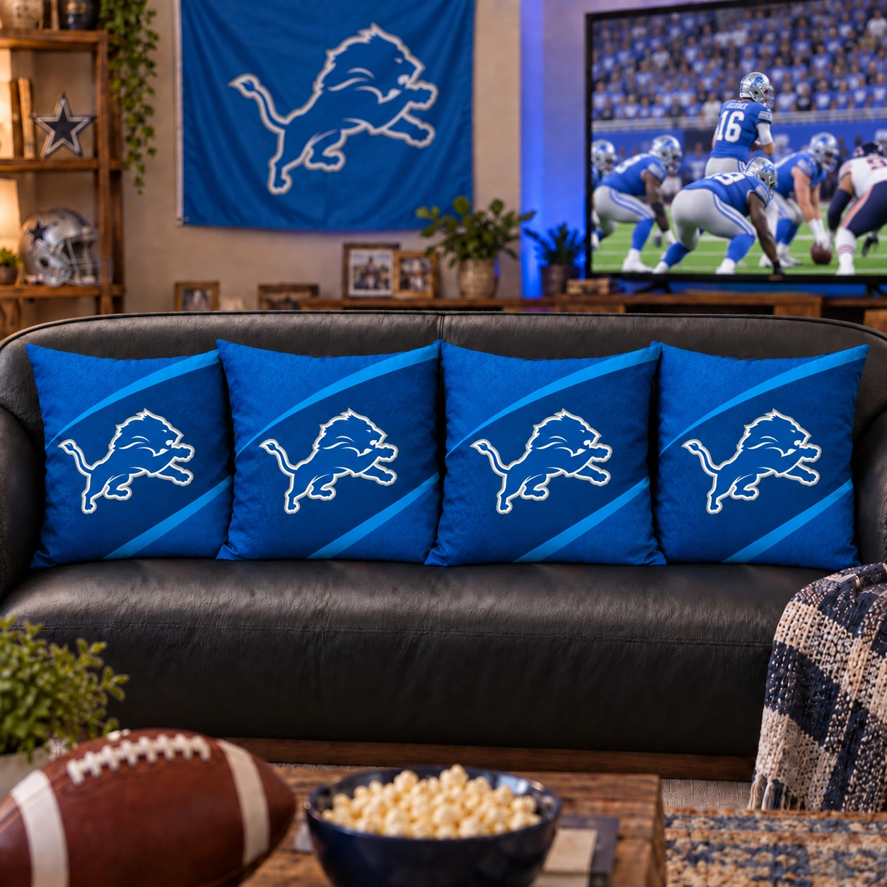 Detroit Lions Football Throw Pillow - styled room view