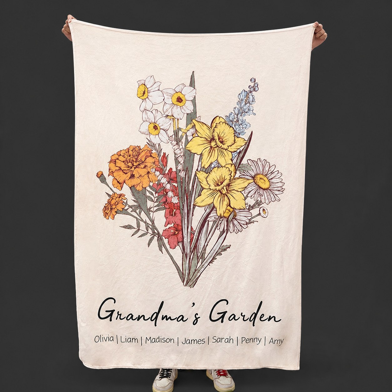 Birth Flower Family Bouquet Customized Blanket