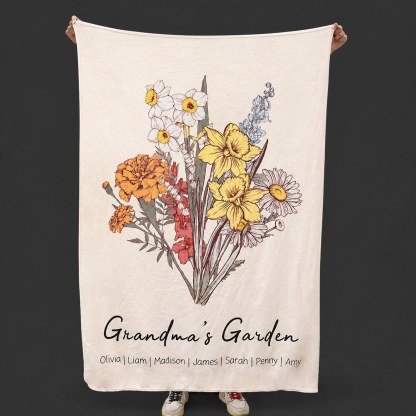 Birth Flower Family Bouquet Customized Blanket