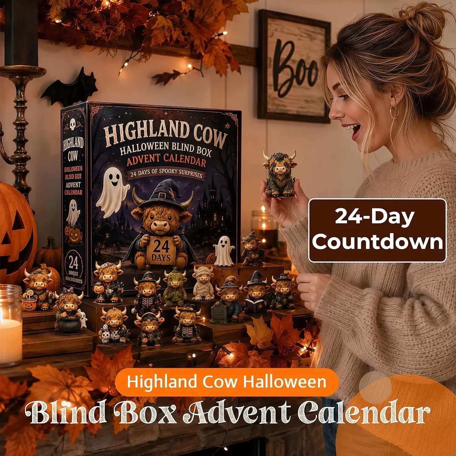24-day Highland Cow Halloween countdown