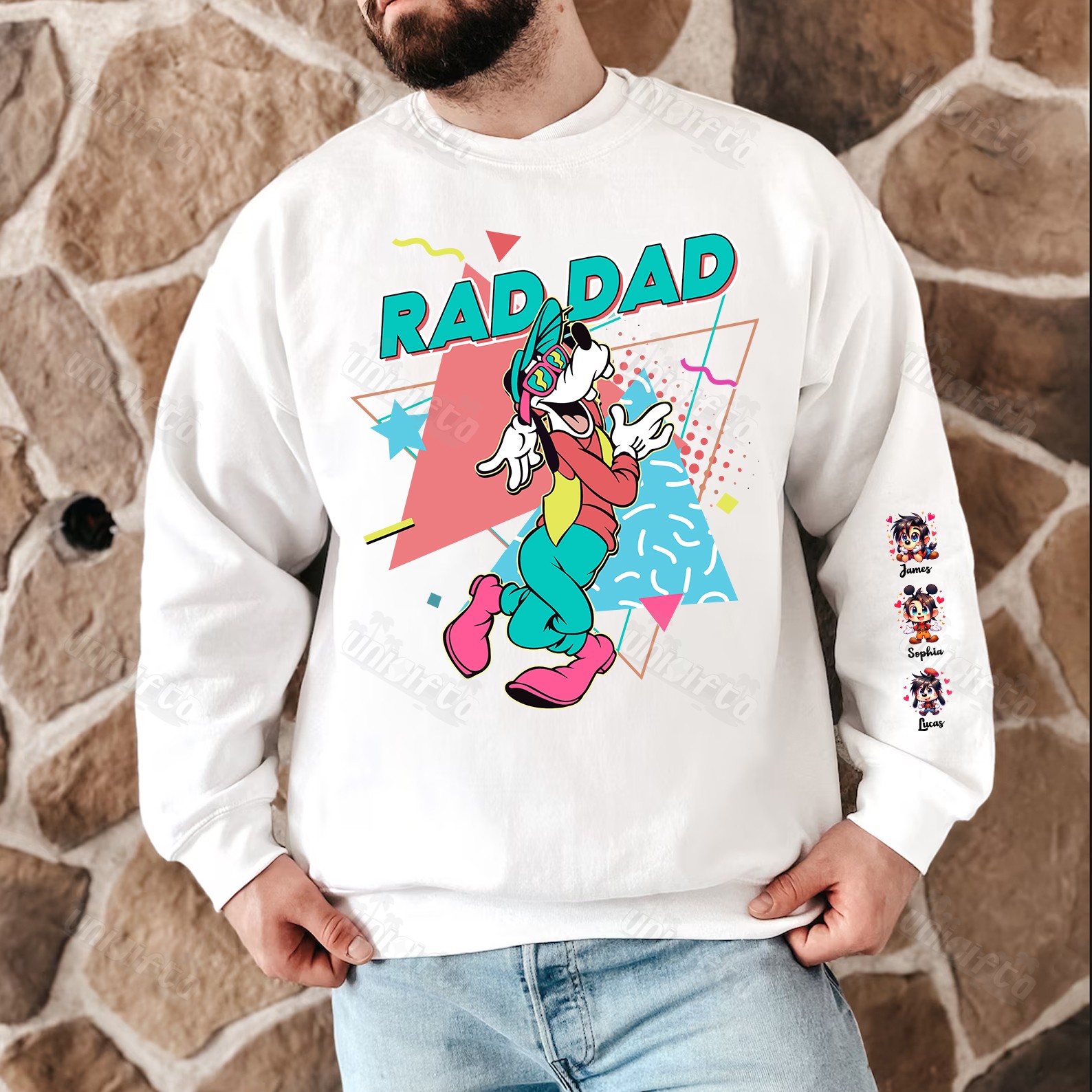 Custom Rad Dad Cute Sweatshirt with Kid's Name on Sleeve-Gift for Daddy