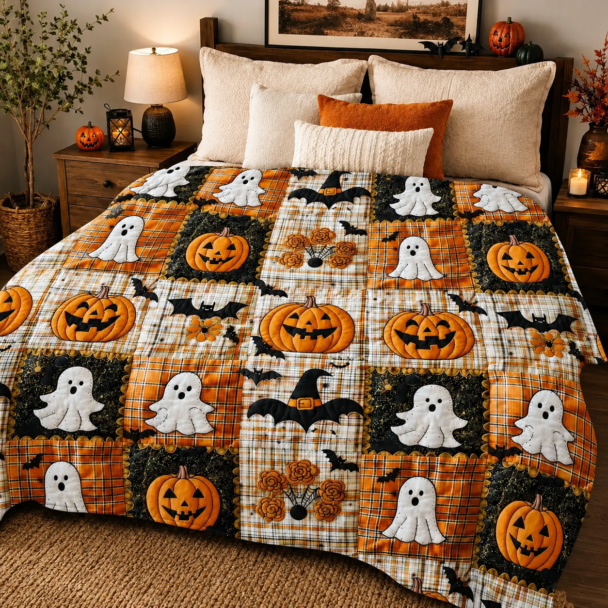 Halloween Pumpkin & Ghost Fleece Throw Blanket