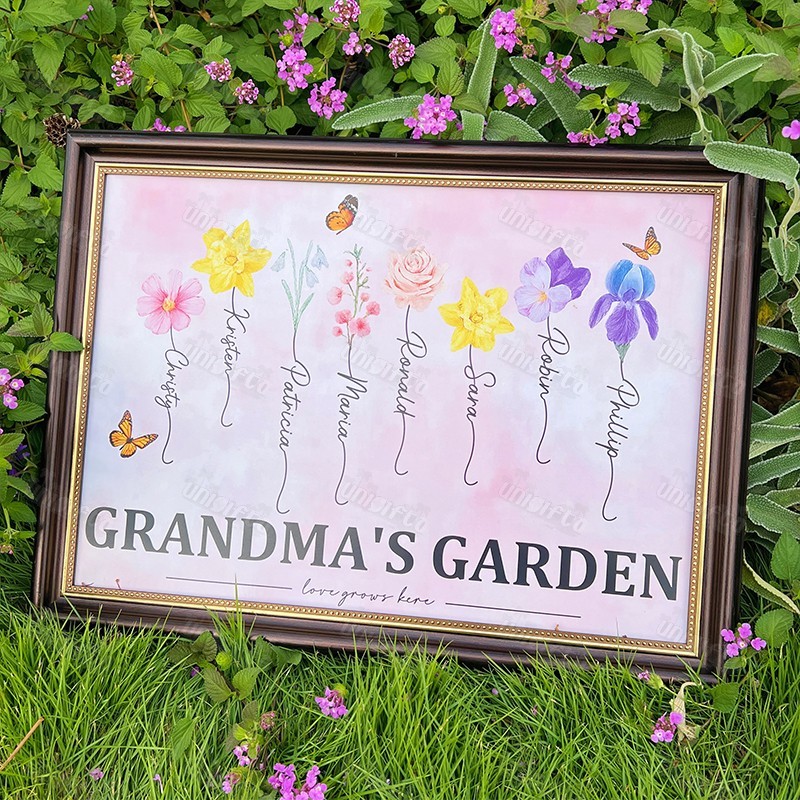 Personalized Birth Month Flower Gift for Grandma or Mom Poster or Canvas